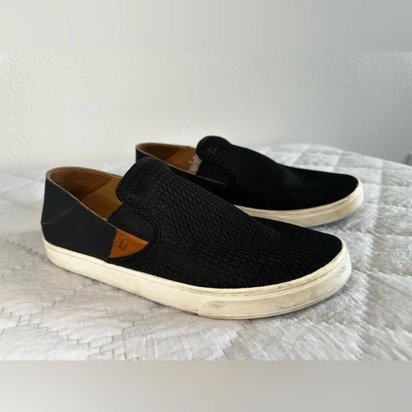 OluKai Pehuea Slip On Loafers BLACK Sz 8.5 - Picture 2 of 8